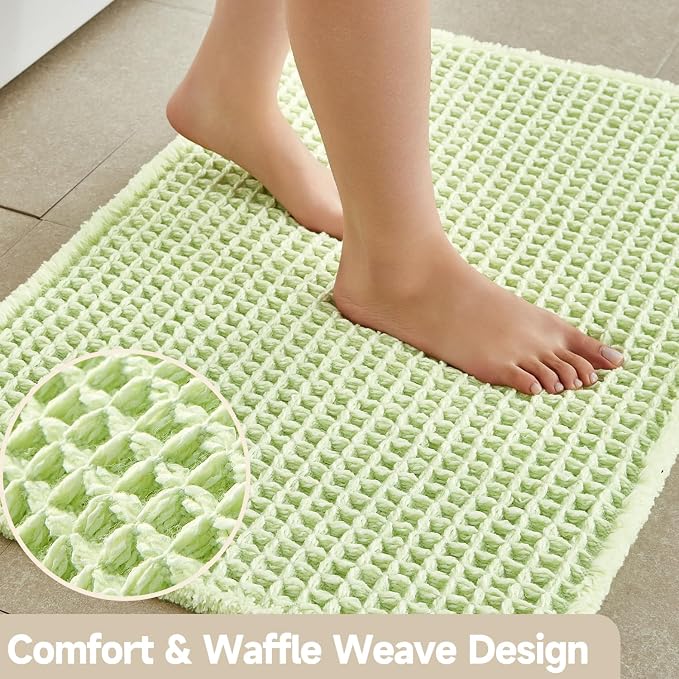 TYUU Waffle Bath Mat, Boho Bathroom Rugs Non Slip Washable Super Absorbent Quick Dry Cute Bath Mat Farmhouse Bathroom Decor, 30"x20" Pale Green