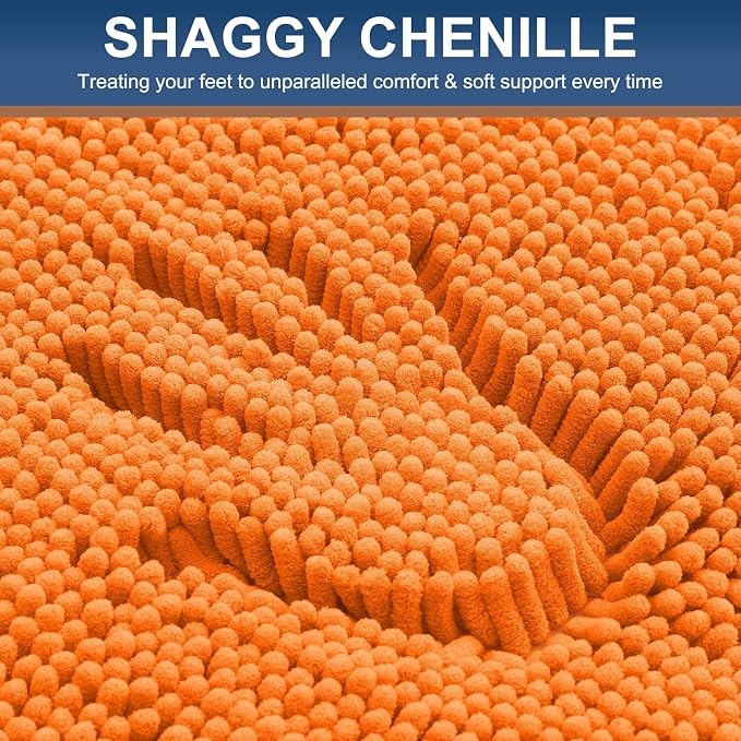 Smiry Luxury Chenille Bathroom Rugs 30x20, Extra Soft and Absorbent Shaggy Bath Mat, Machine Washable, Non-Slip Plush Carpet Runner for Tub, Shower, and Floor, Home Decor Accessories, Orange