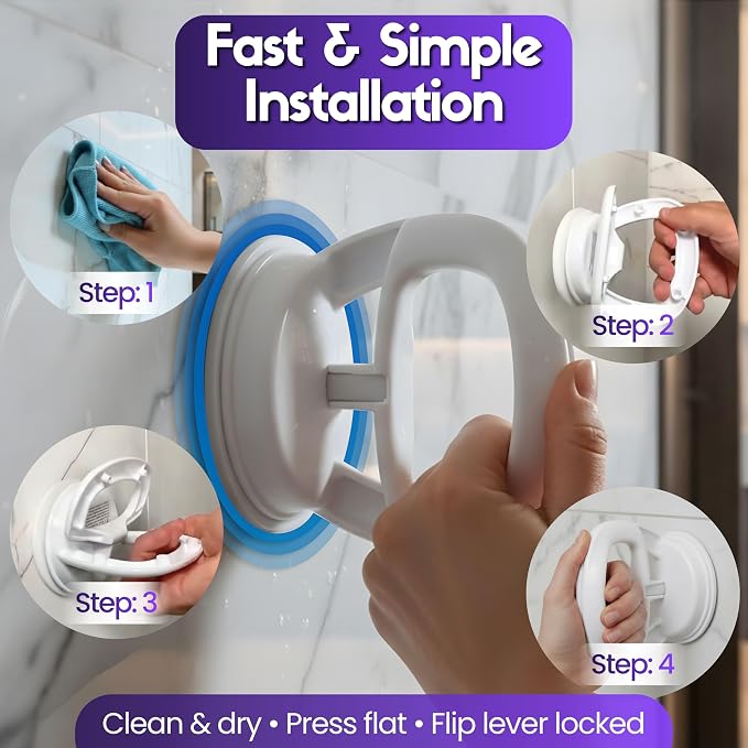 Changing Lifestyles - Safe-er-Grip Traveler Balance Assistant Bar | Traveler Balance Bar White Plastic Design Suction Cup Mount Tool-Free Installation Bath and Shower Use