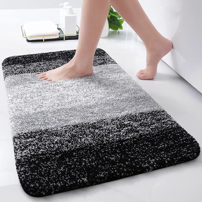 Arotive Microfiber Bathroom Rugs, Shaggy Soft and Absorbent Bath Rug, Thick Plush Machine Washable Dry Bath Mats for Bathroom, Tub and Shower, 30x17, Black, Rectangular