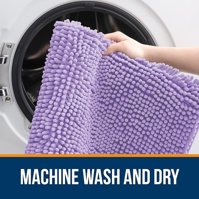 OLANLY Bathroom Runner Rugs 47x24, Soft Absorbent Chenille Bath Rugs, Rubber Backing Quick Dry, Machine Washable Long Bath Mats for Bathroom Floor, Tub and Shower, Home Decor Accessories, Lavender
