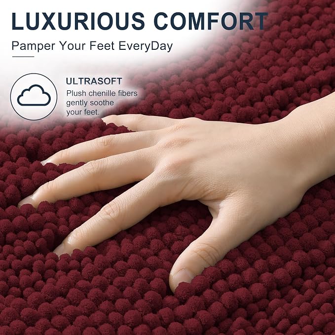 Smiry Thick Chenille Bathroom Rugs 36x24, Extra Absorbent Striped Bath Mat, Machine Washable, Rubber Backing, Bath Rugs for Bathroom, Tub & Shower, Home Decor Accessories, Andorra Red-Brown