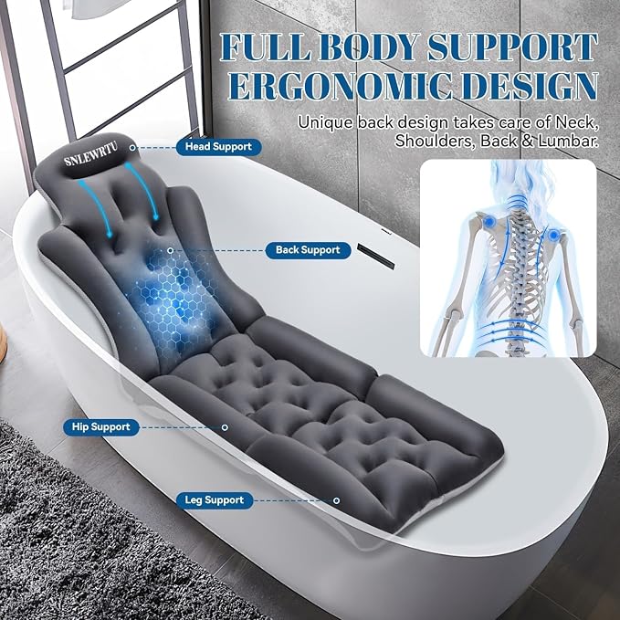 Full Body Bath Pillow for Bathtub, Thick & Luxury Bathtub Pillow Bathtub Cushion with 192 Suction Cups for Head & Neck, Back Support, Ideal Bath Pillows for Tub Women' Gifts Spa, Soaking