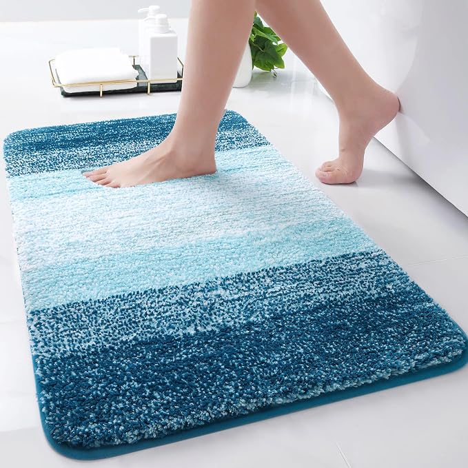Arotive Microfiber Bathroom Rugs, Shaggy Soft and Absorbent Bath Rug, Thick Plush Machine Washable Dry Bath Mats for Bathroom, Tub and Shower, 30x17, Peacock Blue, Rectangular