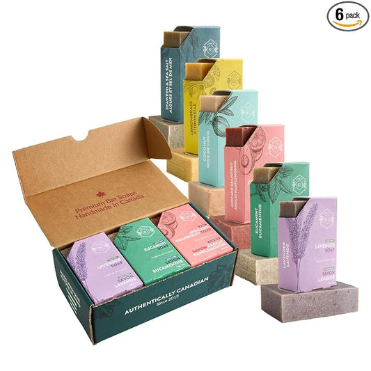 Crate 61, Handmade in Canada, Plant Based Cold Process Natural Bar Soap, With Premium Essential Oils, Dry Skin, Pack of 6 (Most Popular)