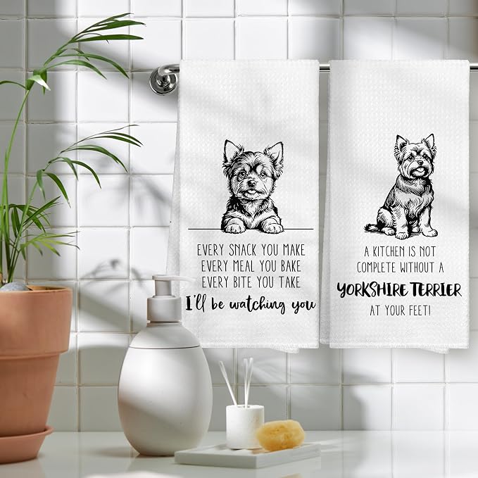 Funny Yorkshire Terrier Dog Kitchen Towels Set of 2 Decor Gifts for Women Dog Lovers Owners Mom, Cute Every Sanck You Make Decorative Kitchen Dish Hand Tea Towels for Bathroom 16x24 Inch