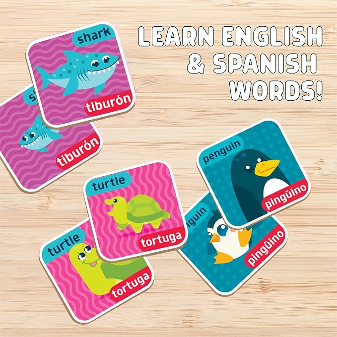 Chuckle & Roar Animals & Babies Memory Game - 52 Tiles, Bilingual, Ages 3+ - Parent & Baby Animal Matching - Preschool Games for Focus - Travel Toys for Toddlers 3-5