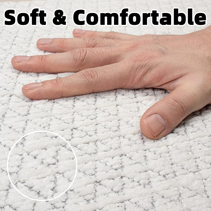Non Slip Bathroom Rugs with Rubber Backing Super Absorbent Quick Dry Bath Mat Soft Braided Ultra Thin Shower Mat Fit Under Door Floor Bathtub, Easy Care, Machine Washable, 17"x 32", White