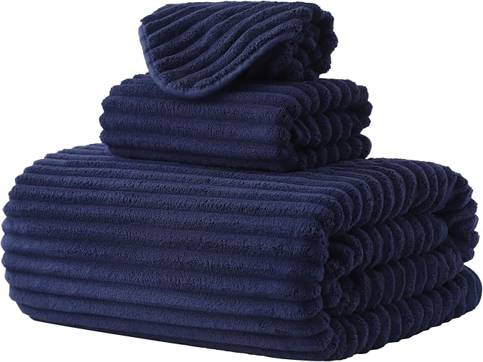 3 Piece Bath Towel Set, 40"x80" Bath Sheets,Navy Blue | 1Bath towels 1Hand towels 1Washcloths，Microfibers，Extra-large size，Big and Tall users，Quick dry，Highly Absorbent