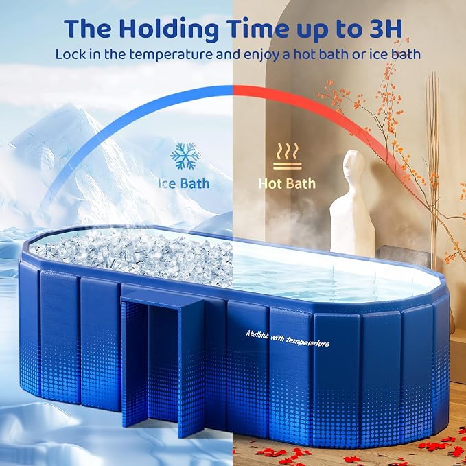 Portable Foldable Bathtub, Freestanding Bathtub No Installation, Bathroom SPA Soaking Bath Tub, Shower Stall Collapsible Hot & Ice Bath Tub (Blue with Storage Rack, ‎47.2"L x 21.6"W x 19.6"H)