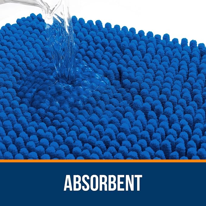 OLANLY Bathroom Rugs 30x18, Extra Soft Absorbent Chenille Bath Rugs, Rubber Backing Quick Dry, Machine Washable Bath Mats for Bathroom Floor, Tub and Shower, Home Decor Accessories, Deep Navy Blue