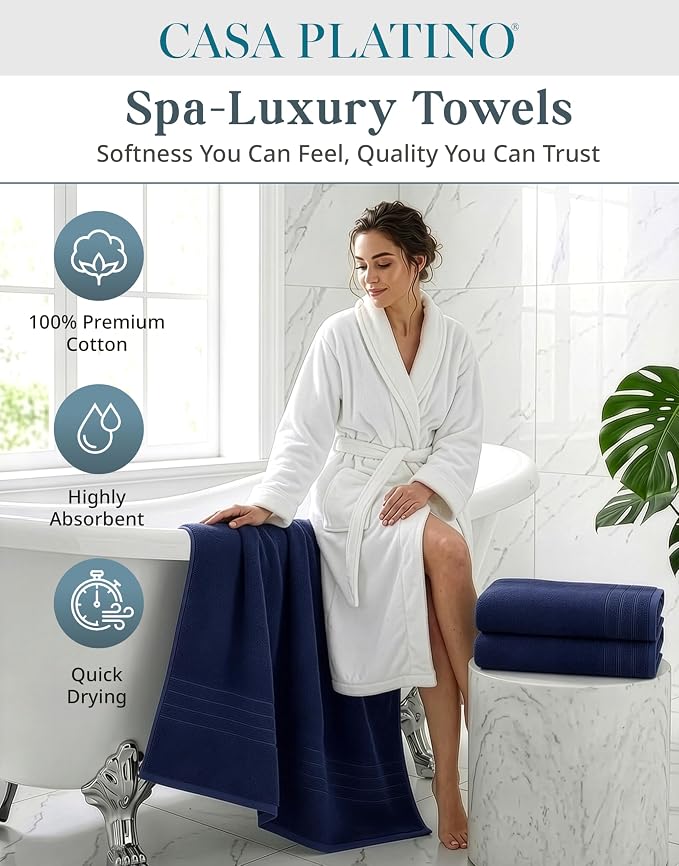 Casa Platino Oversized Bath Sheet Towels, 4 Pack Bath Sheet(36"x 72"), 100% Ring Spun Cotton Bath Sheets, Highly Absorbent Bath Sheet Towels, Quick Dry Bath Towels, Luxury Bath Sheet - Navy