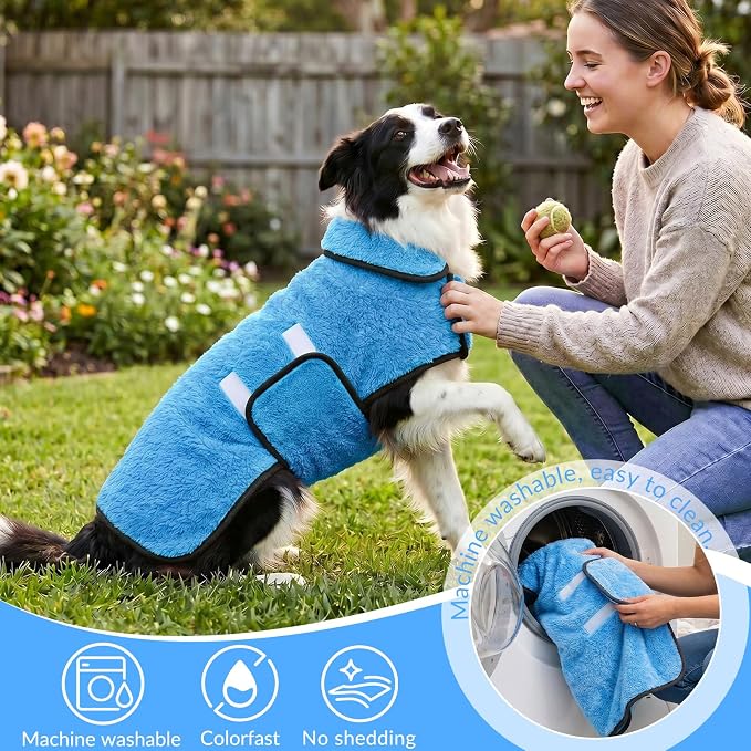 Bienbee Dog Bathrobe, Quick Drying Super Absorbent Pet Robes for Small Medium Large Dogs, Drying Coat for After Bath & Swim, Warm & Cozy Dogs Towels, Dog Puppy Bath Supplies, Light Blue XXL
