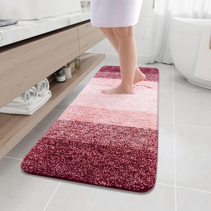 Arotive Microfiber Bathroom Rugs, Shaggy Soft and Absorbent Bath Rug, Thick Plush Machine Washable Dry Bath Mats for Bathroom, Tub and Shower, 59x20, Burgundy, Rectangular