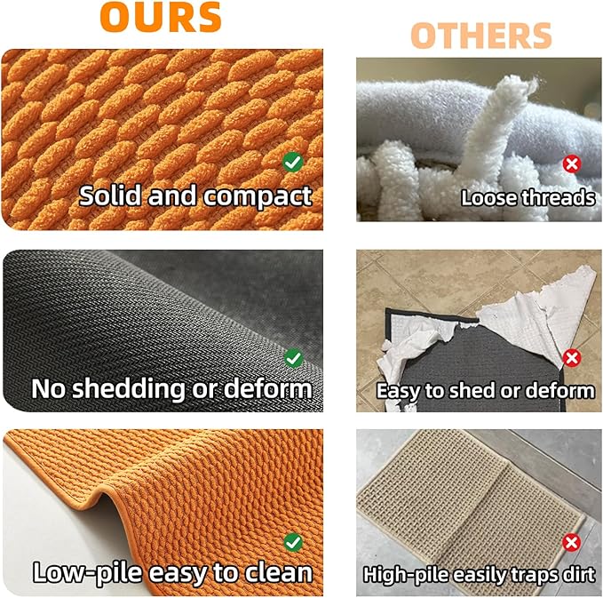 TYUU Bathroom Runner Rugs, Long Bath Mat Runner Washable Thin Quick Dry Low Pile Bathroom Runner Rugs Non Slip, Orange 24"x70"