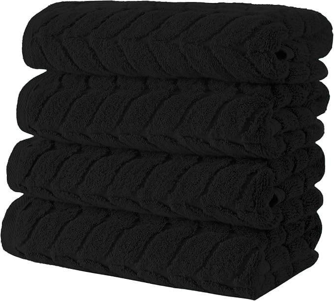 BAGNO MILANO Turkish Cotton Bath Towels, Hand Towels - Soft Plush Jacquard Collection Luxury Towels Set (Black, Hand Towel Set of 4)