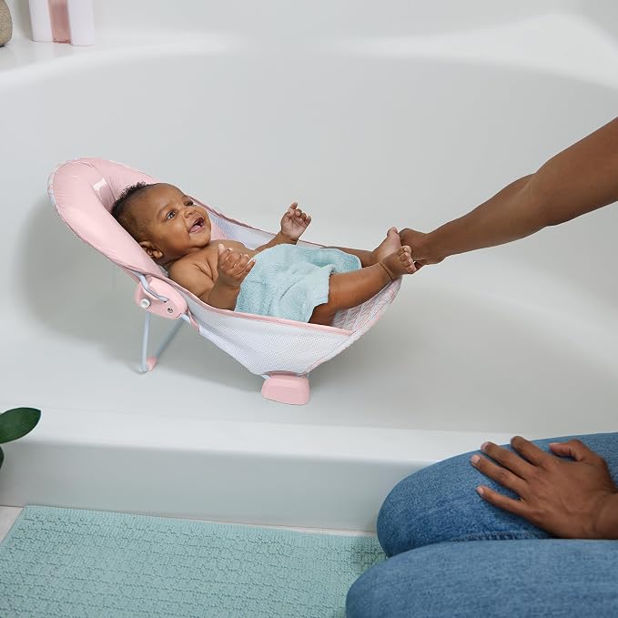 Ingenuity Foldaway 2-Position Bather,2-Position Adjustable Support Baby Bath seat for Sink or Bathtub,Ages 0-6 Months,up to 20 pounds,Pink,(Pack of 3)