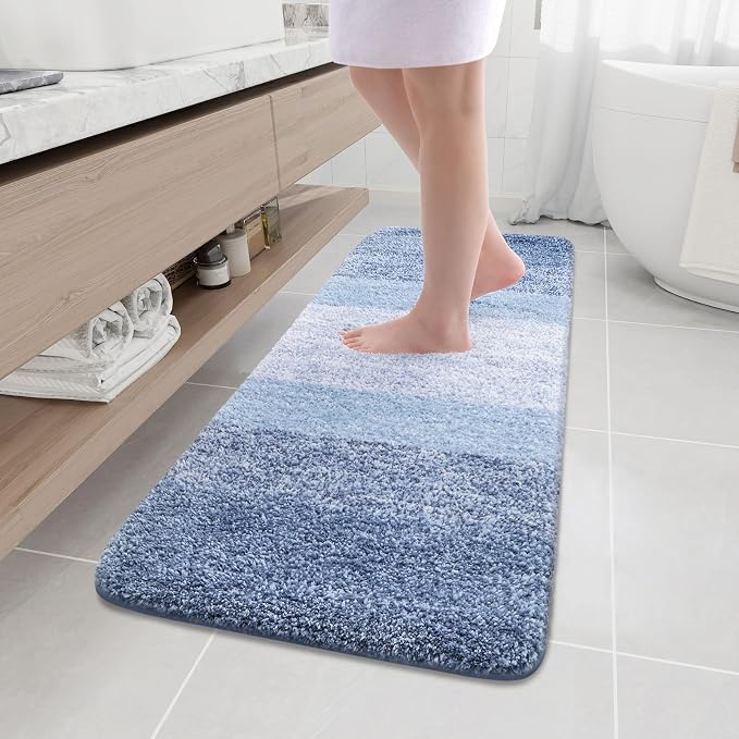 Arotive Microfiber Bathroom Rugs, Shaggy Soft and Absorbent Bath Rug, Thick Plush Machine Washable Dry Bath Mats for Bathroom, Tub and Shower, 59x17, Light Blue, Rectangular