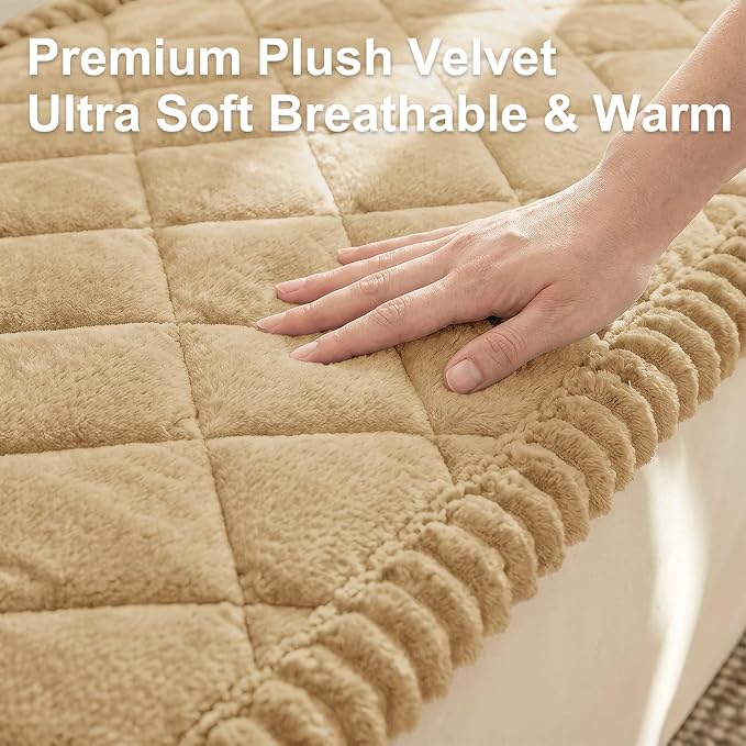 Smiry Couch Cover for Dogs, Non Slip Washable Pet Sofa Protector for Large Dogs, Cats, Fuzzy Plush Sofa Covers for 3 Cushion Couch, Against Fur, Dirt & Scratch Resistant, Camel, 35.4"×88"