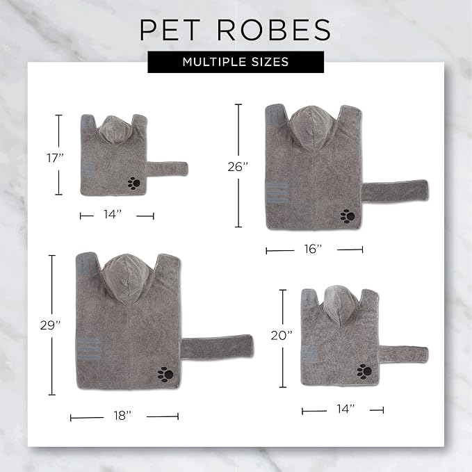 Bone Dry Pet Robe Collection, Embroidered Absorbent Microfiber Bath Robe with Adjustable Closure, for Dogs & Cats, Large, Lavender