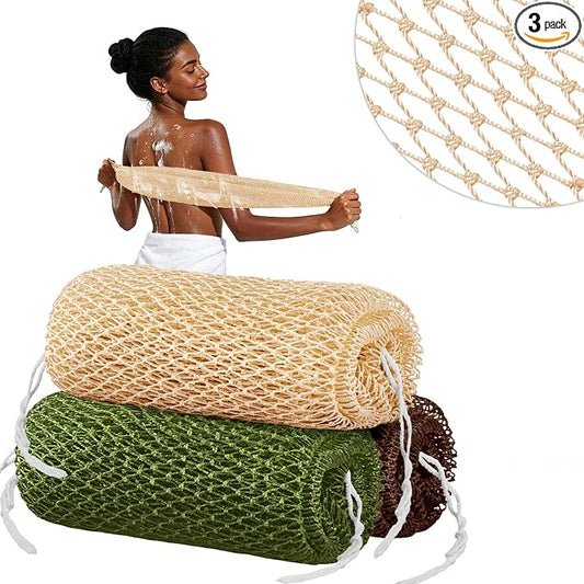 Cleangor 3Pcs African Net Sponge Authentic with Knots - Exfoliating Body | Scrubber for All Skin Types, African Bath Sponge, Wash Cloth, Gentle Exfoliation Shower Rag for Women Daily Use
