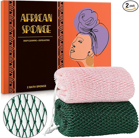 African Net Sponge Authentic - African Exfoliating Net Sponge Real African Wash Cloth - African Bath Sponge Loofah with Knots Exfoliator Net - Skin Smoother Scrub Net for Shower Body Scrubber