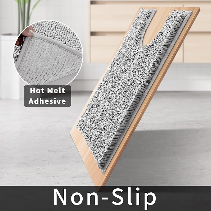 Yimobra Toilet Rugs U Shaped Washable - 24"x20" Non Slip Plush Contour Bath Rugs for Toilet - Super Soft Absorbent Quick Dry Toilet Mats for Bathroom,Gray