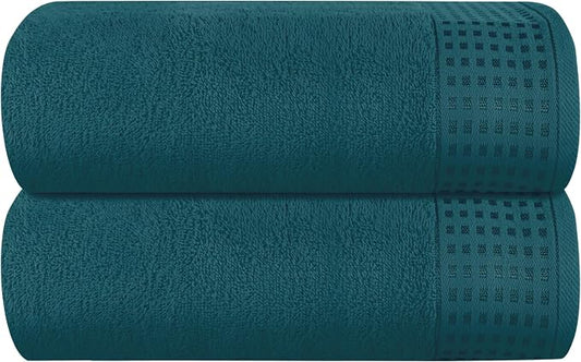 GLAMBURG 100% Cotton Oversized 2 Pack Bath Sheets 35x70, Ultra Soft Highly Absorbant Compact Quickdry & Lightweight Large Bath Sheet Set, Ideal for Gym Travel Camp Pool - Teal