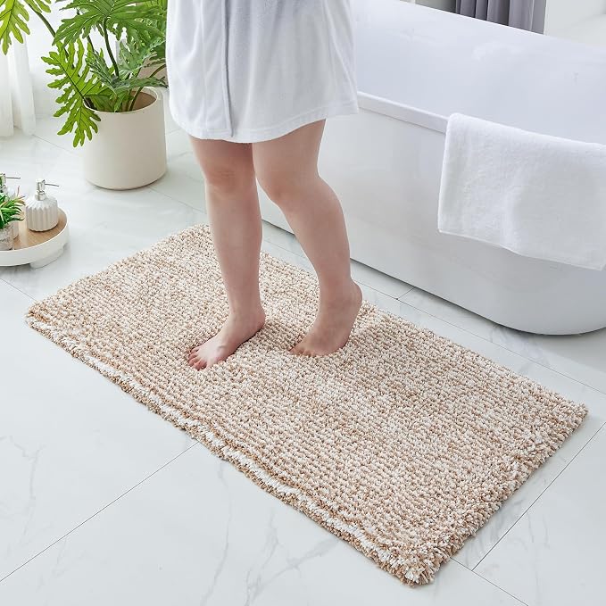 Bathroom Rugs Non Slip Washable 59x24, Ultra Soft Thick Shaggy Absorbent Bath Mats,High Density Foam Latex Non Slip Backing Bath Rugs,Microfiber Bath Mats for Bathroom Floor&Sink,White Beige