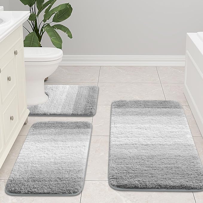 Arotive Microfiber Bathroom Rugs, Shaggy Soft and Absorbent Bath Rug, Thick Plush Machine Washable Dry Bath Mats for Bathroom, Tub and Shower, 59x24, Light Grey, Rectangular