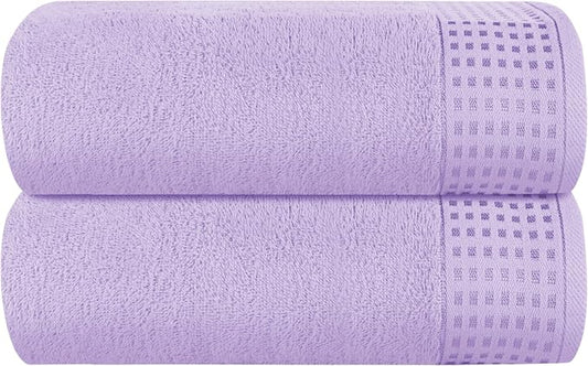 GLAMBURG 100% Cotton Oversized 2 Pack Bath Sheets 35x70, Ultra Soft Highly Absorbant Compact Quickdry & Lightweight Large Bath Sheet Set, Ideal for Gym Travel Camp Pool - Purple