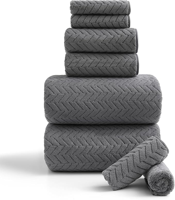 Ferdilan 8 Pack Gray Bath Towel Set, 2 Extra Large Bath Towel Sheets, 2 Hand Towels and 4 Washcloths Ultra Soft and Absorbent Chair Towels for Bathroom, Quick Dry Towel for Home Hotel