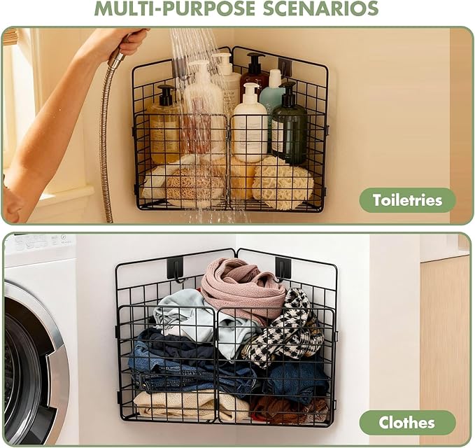 Large Bath Toy Storage, Metal Bathtub Shower Toy Holder, Foldable bath Tub Toy Organizers, Bathroom Toy Storage with Drainage for Sorting Toys/Clothes/Toiletries (1pc corner)
