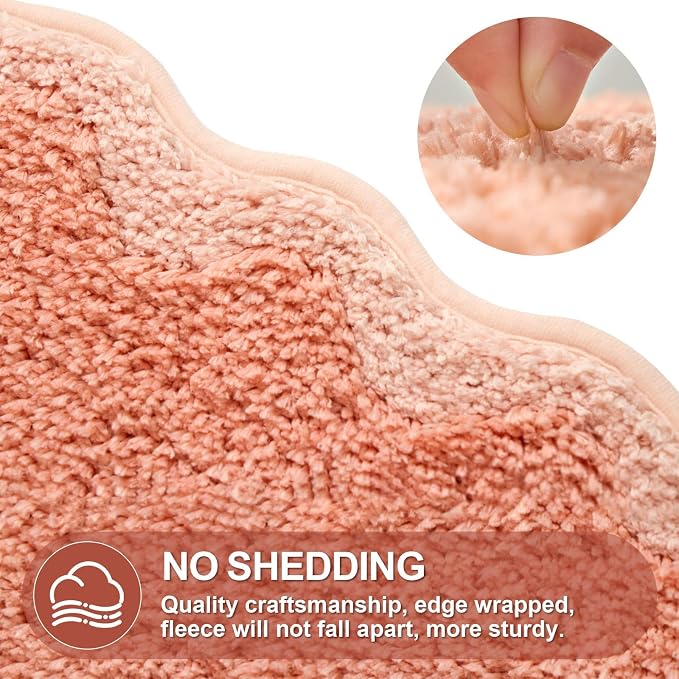ORTIGIA Cute Coral Pink Scalloped Bath Mat, Fun Plush Microfiber Scallop Bathroom Rugs Non Slip Washable Quick Dry Absorbent, Bath Rug Carpet for Shower Stall Vanities Kitchen Floor Entrance, 17x24