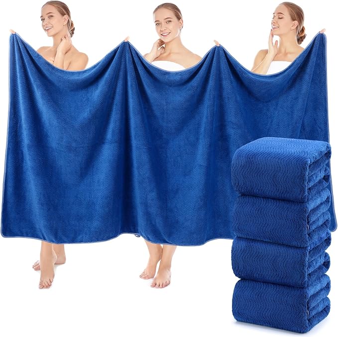 SmoothNovelty 4 Pcs Oversized Bath Towels 40 x 80 Inch, Extra Large Bath Sheets Microfiber Lightweight & Quick Dry, Jumbo Shower Towels for Adults Beach, Gym, Pool, Spa, Travel (Navy Blue)