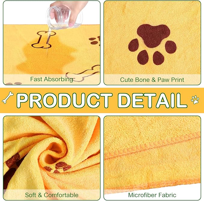 Chumia 8 Pcs Microfiber Dog Towels for Drying Dogs Cats 40 x 24 Inch Pet Towels Bulk for Large Puppy Absorbent Fast Drying Paw Bath Bathing Supplies for Pets(Dog Paw and Bone, Colorful)