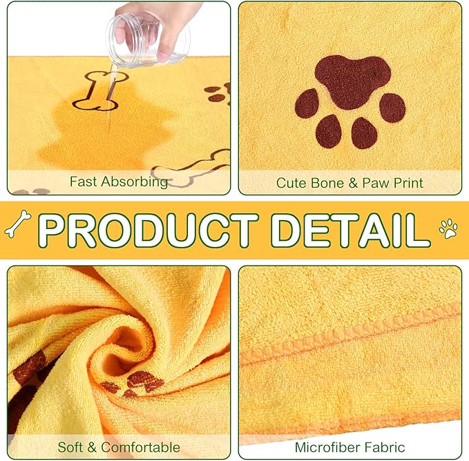 Chumia 8 Pcs Microfiber Dog Towels for Drying Dogs Cats 18 x 28 Inch Pet Towels Bulk for Medium Puppy Absorbent Fast Drying Paw Bath Bathing Supplies for Pets(Dog Paw and Bone,Colorful)