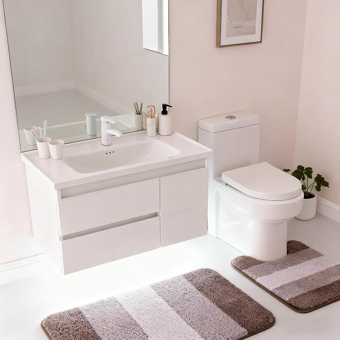 Exclusivo Mezcla Toilet Rugs U-Shaped 20x24, Extra Soft Non Slip Absorbent Microfiber Bath Rugs, Machine Washable Quick Dry Bath Mats for Toilet, Gradient Coffee