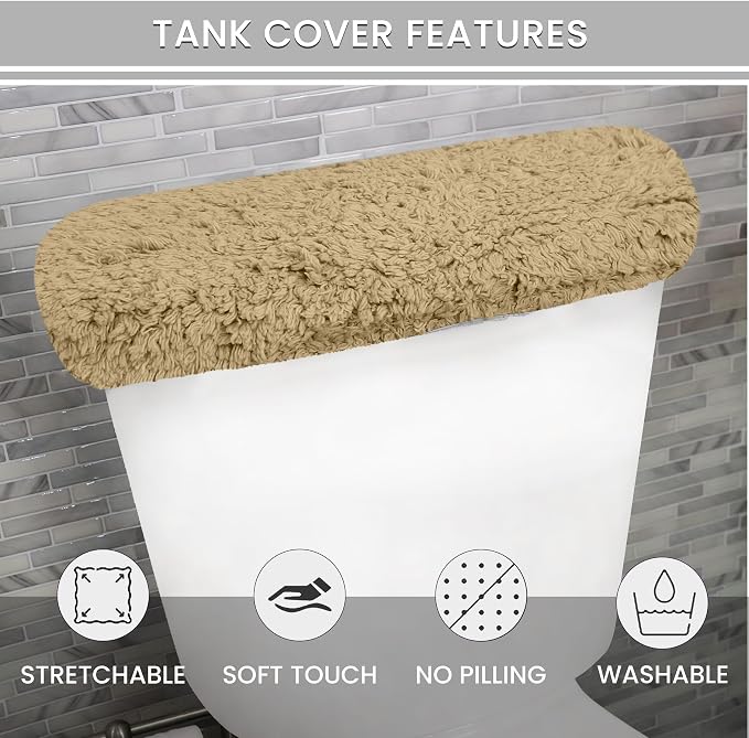 Home Weavers Allure Collection Cotton Toilet Tank Lid Rug for Bathroom, Soft Absorbent, Machine Washable Toilet Tank Top Rug, 10"x22" Linen