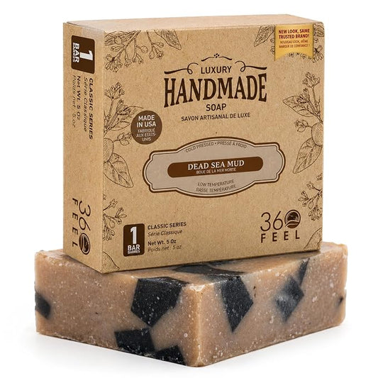 360Feel Dead Sea Mud Soap - Made in the USA - Castile Handmade, All Natural, Cold Processed - Infused with Dead Sea Mud to Soothe and Calm the Skin - Rich, Creamy Lather (5 oz)