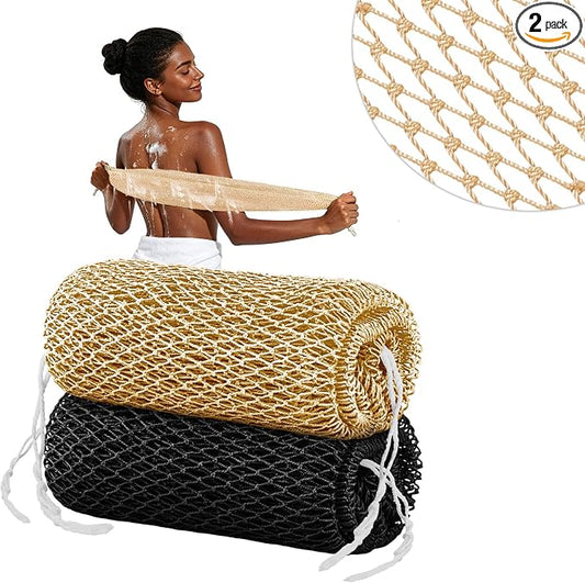 Cleangor 2Pcs African Net Sponge Authentic with Knots - Exfoliating Body | Scrubber for All Skin Types, African Bath Sponge, Wash Cloth, Gentle Exfoliation Shower Rag for Women Daily Use