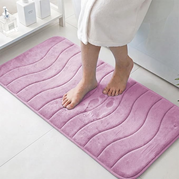 Flamingo P Memory Foam Bath Mat Extra Long Non Slip Shower Mats Rug for Bathroom Water Absorbent Thick Soft, 47x17,Lilac
