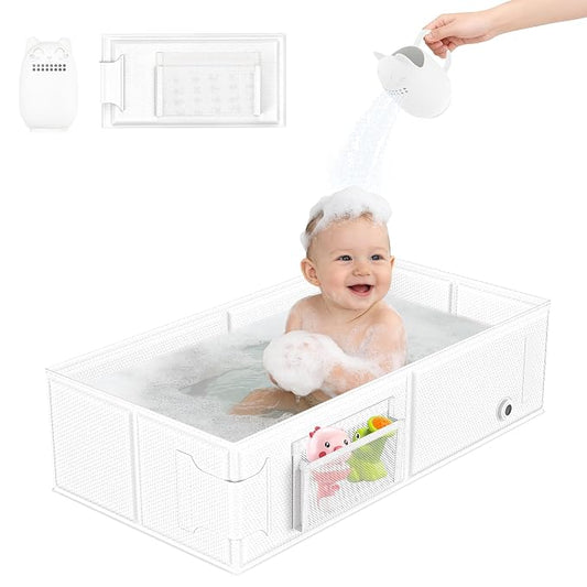 YomauiYee Baby Bathtub, Converts Shower to Tub, Foldable Toddler Tub with Rinse Cup, No Assembly Easy to Clean, Portable Collapsible Bathtub for 6M-5Y, Travel Camping Hotel