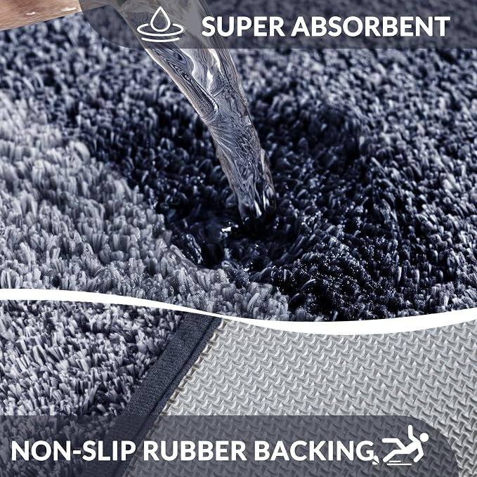 Exclusivo Mezcla Toilet Rugs U-Shaped 20x24, Extra Soft Non Slip Absorbent Microfiber Bath Rugs, Machine Washable Quick Dry Bath Mats for Toilet, Gradient Navy Blue