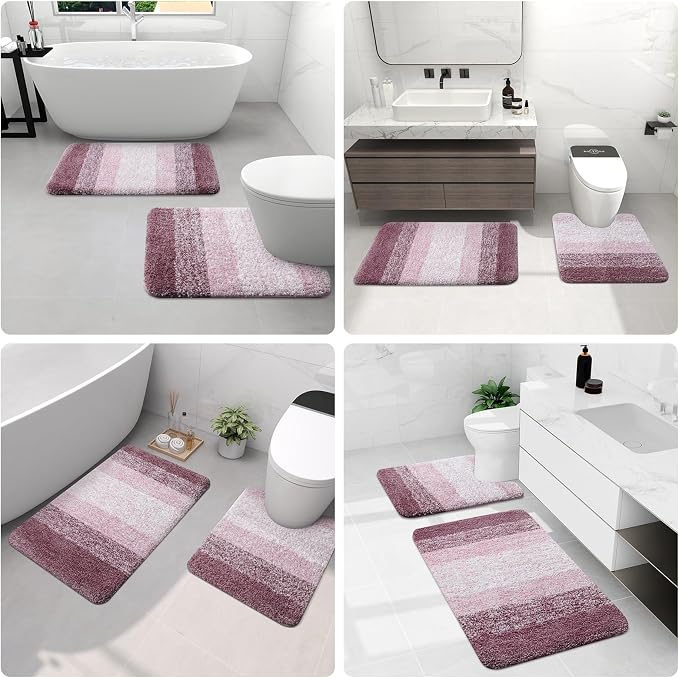 Arotive Microfiber Bathroom Rugs, Shaggy Soft and Absorbent Bath Rug, Thick Plush Machine Washable Dry Bath Mats for Bathroom, Tub and Shower, 44x24, Mauve, Rectangular