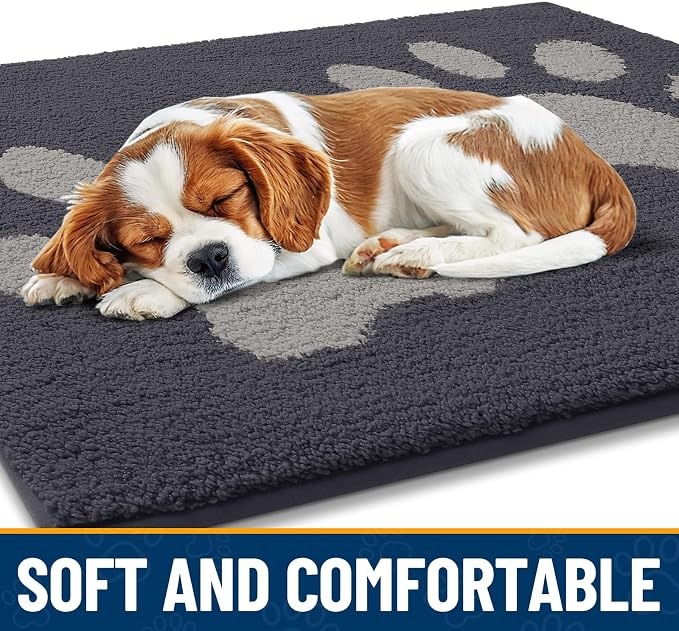 Smiry Dog Door Mat for Muddy Paws, Absorbs Moisture and Dirt, Low-Profile Entryway Mat with Non-Slip Backing, Entry Indoor Outdoor Doormat for Inside Floor (70x24 Inches, Dark Grey, Paw