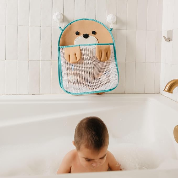 Copper Pearl Oceana Extra-Large Mesh Bath Toy Holder with Suction Cups: Quick-Dry Bath Toy Storage Net for Bathtub, Wally
