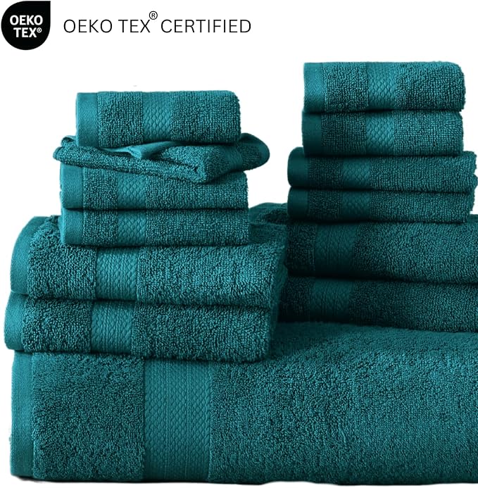 LANE LINEN 100% Cotton Bathroom Towels Set - 18 Piece - Super Soft, Quick Dry & Highly Absorbent - 4 Bath, 8 Washcloth, 6 Hand Towels - Premium Hotel Quality, Ideal for Spa & Salons - Seaport Blue