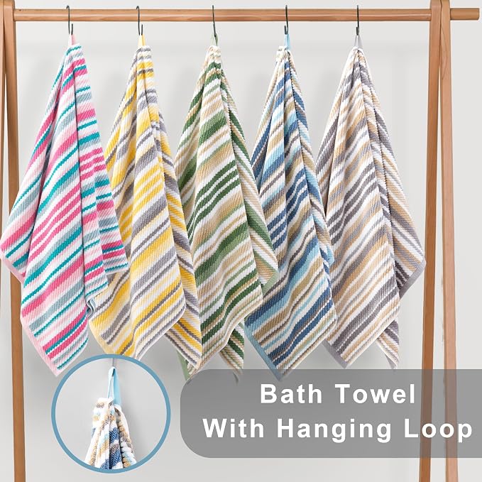 Yellow Striped Washcloths 6PC - 100% Cotton, Quick Dry, Soft, Absorb & Lightweight, Washcloth 13"x13", Striped Wash Cloth Decorative Set, Luxury Wash Cloths Set for Bathroom, Yellow + Gray