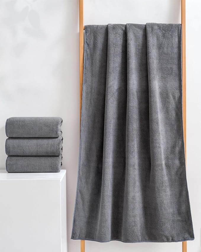 sakano 6-Piece Microfiber Bath Towel Set - Quick-Drying Bath Towels,Absorbent& Lint Free Soft Launder for Family, Gym, and Spa -Dark Gray, 28 x 55 inches
